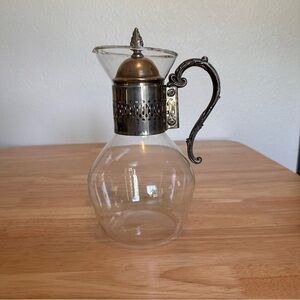 Ornate Silver and Glass Coffee and Tea Carafe Pitcher with Handle VINTAGE